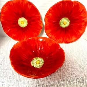 Vibrant Maxcera Red Floral Poppy Plates and Bowl